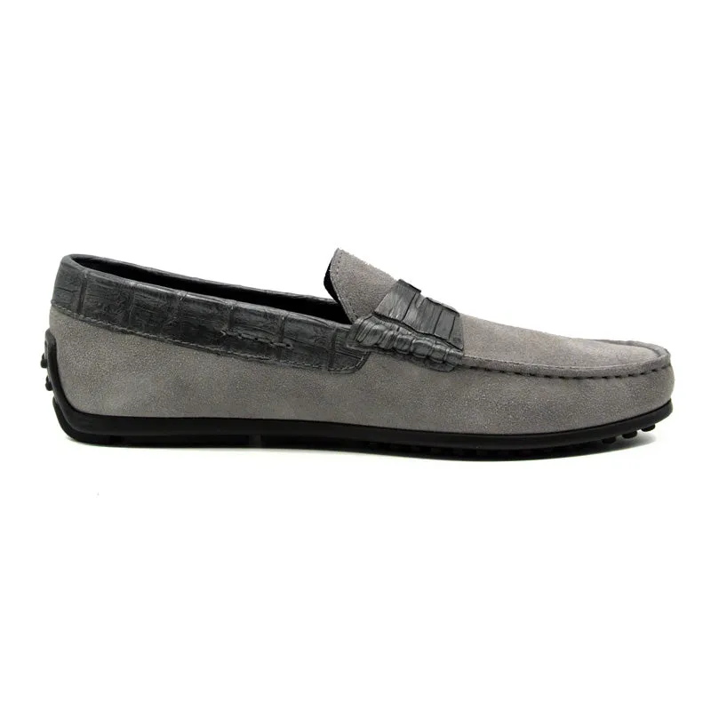 31-160-GRY MONZA Sueded Calfskin with Crocodile Driver, Grey