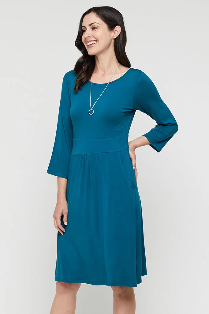 3/4 Sleeve Beth Dress - Dark Teal