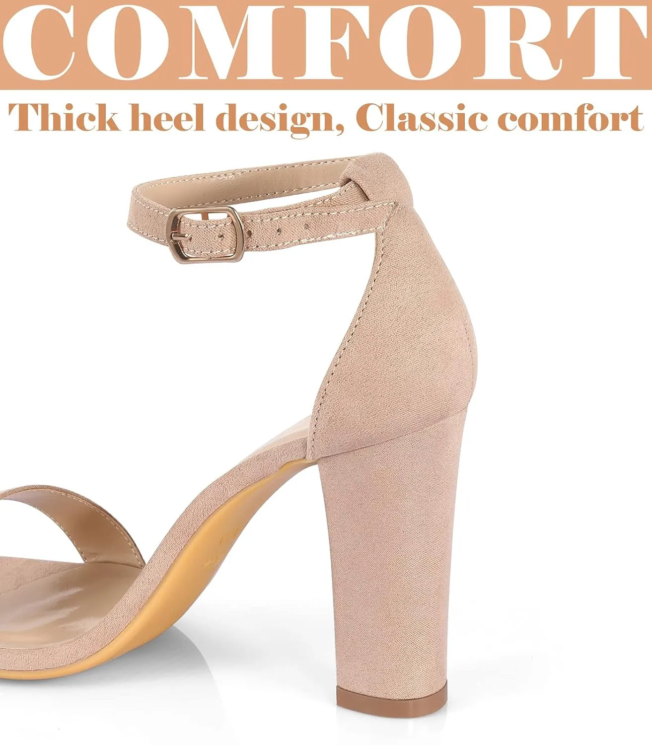 Ankis Nude Black White Heels for Women Open Toe Ankle Strap High Heel Sandals Party Wedding Strappy Buckle Sandals Standard Size 4 Inches Tall High Heel Design