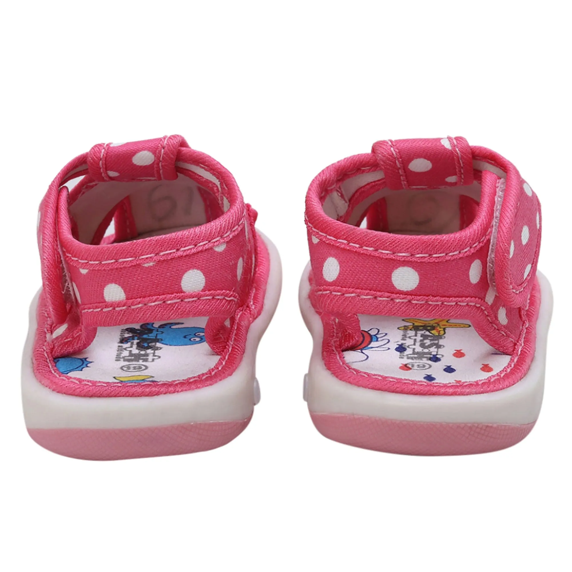 Baby Moo Cutie In The Car Polka Dot Velcro Strap Anti-Skid Chu Chu Sound Sandals - Pink