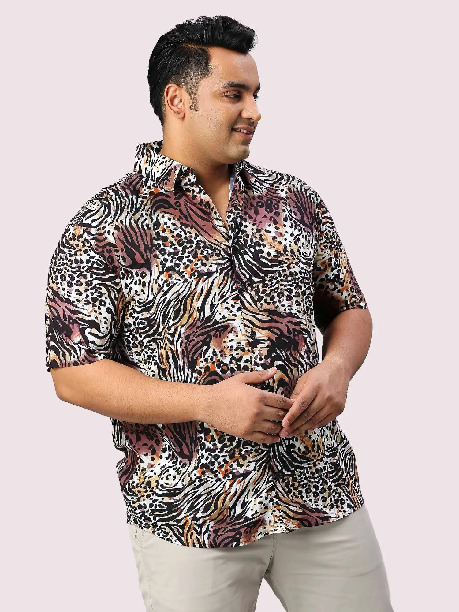 Beastly Printed Half Sleeve Men's Plus Size Shirt