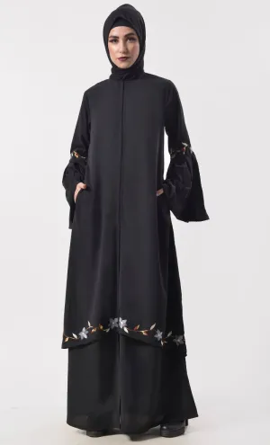 Beautiful Embroidered Double Layered  Black Abaya