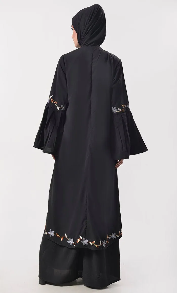 Beautiful Embroidered Double Layered  Black Abaya