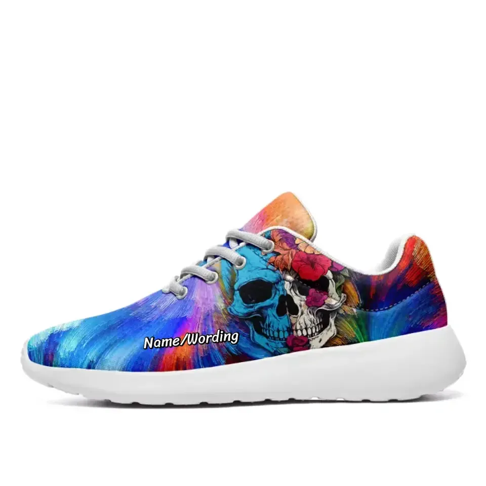 branded client gifts, meaningful gifts for clients Personalized Tie-Dye  Flower Skull Sneakers,Custom Skeleton Beehive Shoes,NL-067-23023