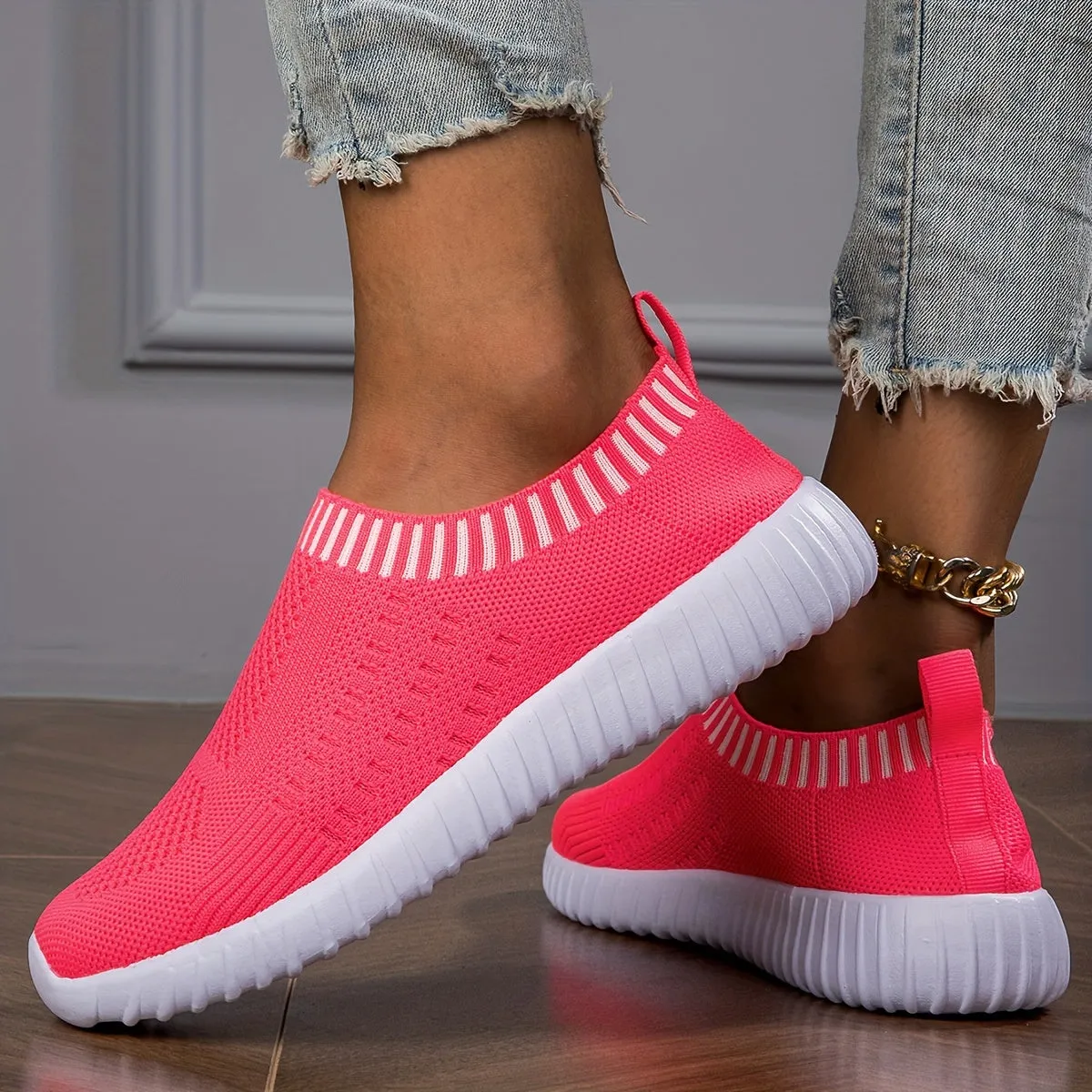 Breathable Knit Sneakers Lightweight Casual LaceUp Outdoor Shoes