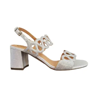 CRYSTAL SILVER CHUNKY HEEL SANDAL