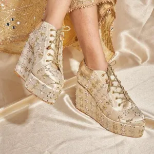 Customizable 4-Inch Cushioned Heels with Gold & Silver Embroidery | Stylish & Comfortable