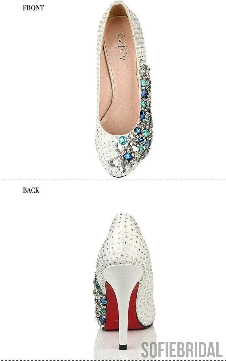 Fashion Handmade Rhinestone High Heels Pointed Toe Crystal Wedding Bridal Shoes, S024