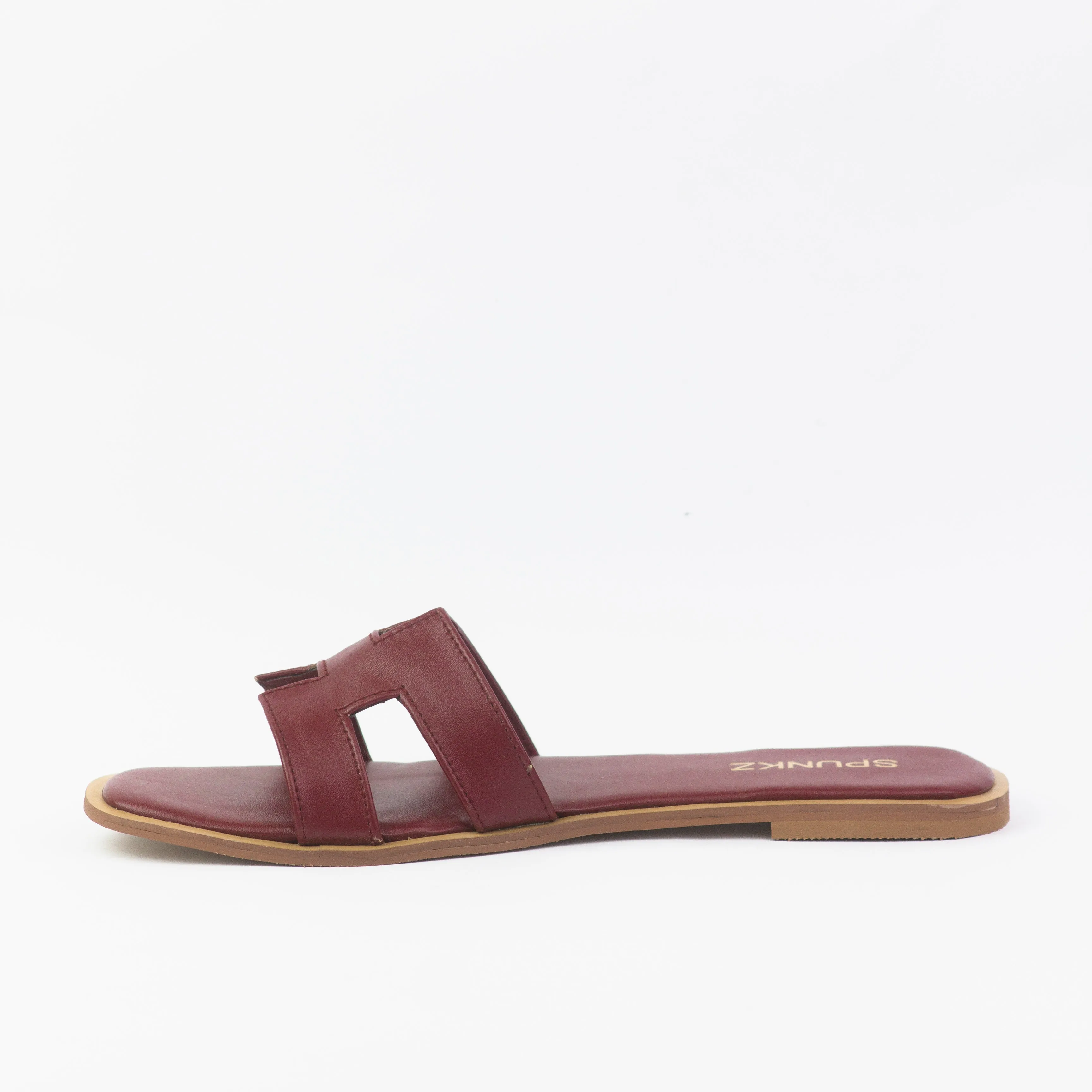 Hania Iconic H Style Oran Flat Slides in Maroon