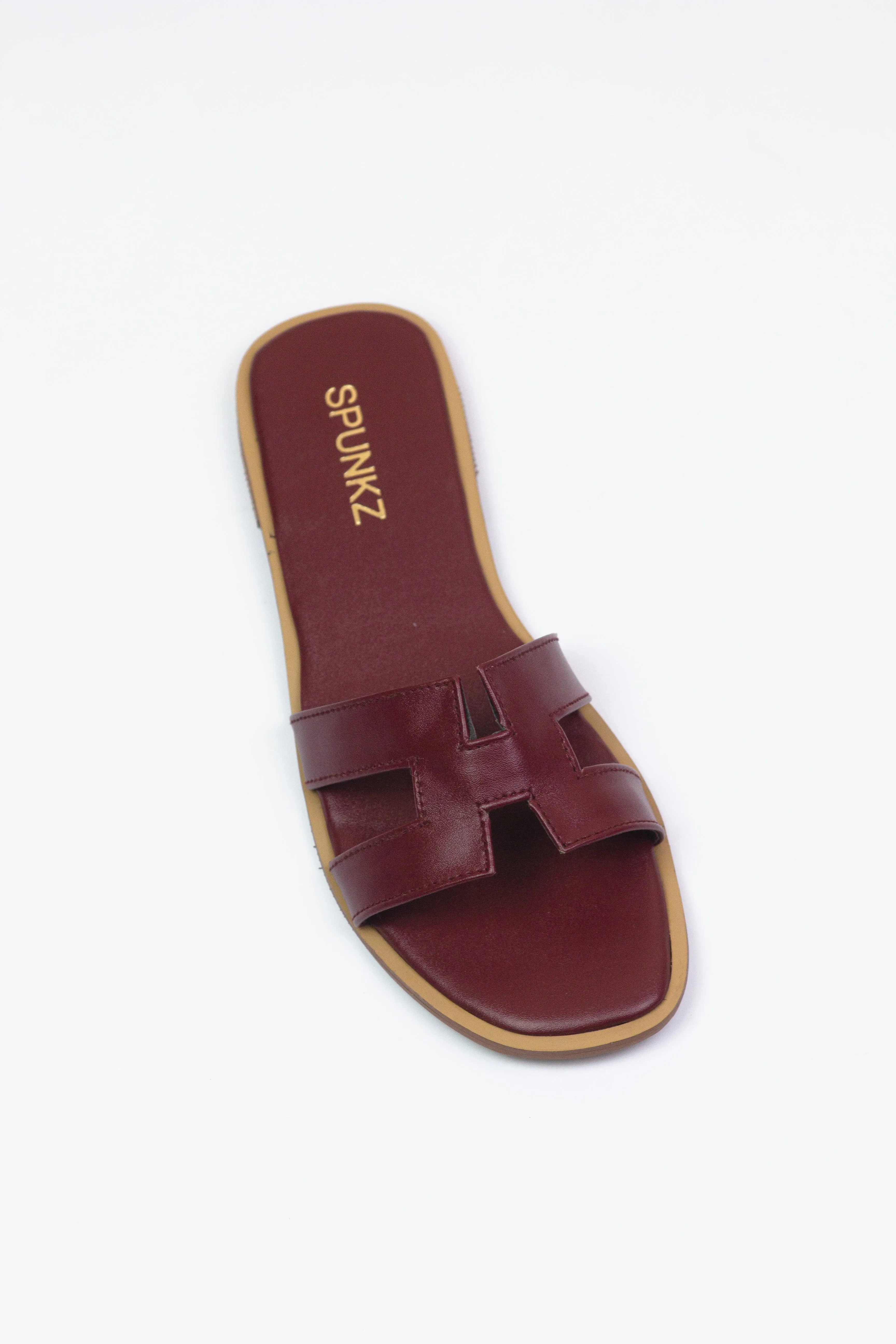 Hania Iconic H Style Oran Flat Slides in Maroon