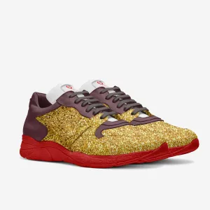 Kingdom Seekers By Frantz Lamour - Women's Low Top Genuine Leather Runner Sneacker - Brown, Red & Gold Glitter