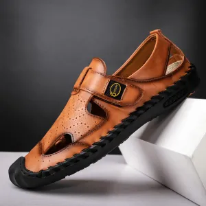 kkboxly kkboxly Men Cowhide Closed Toe Breathable Soft Casual Sandals