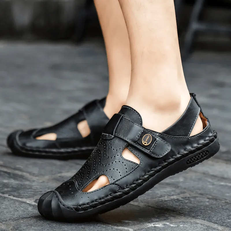 kkboxly kkboxly Men Cowhide Closed Toe Breathable Soft Casual Sandals