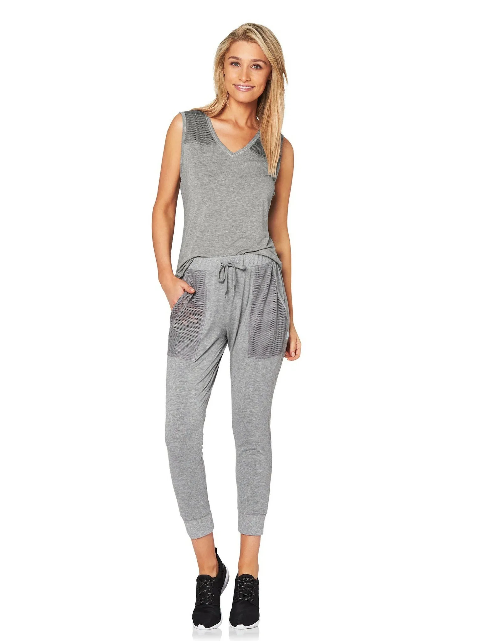 LILLY 3/4 MESH POCKET PANT - GREY MARLE