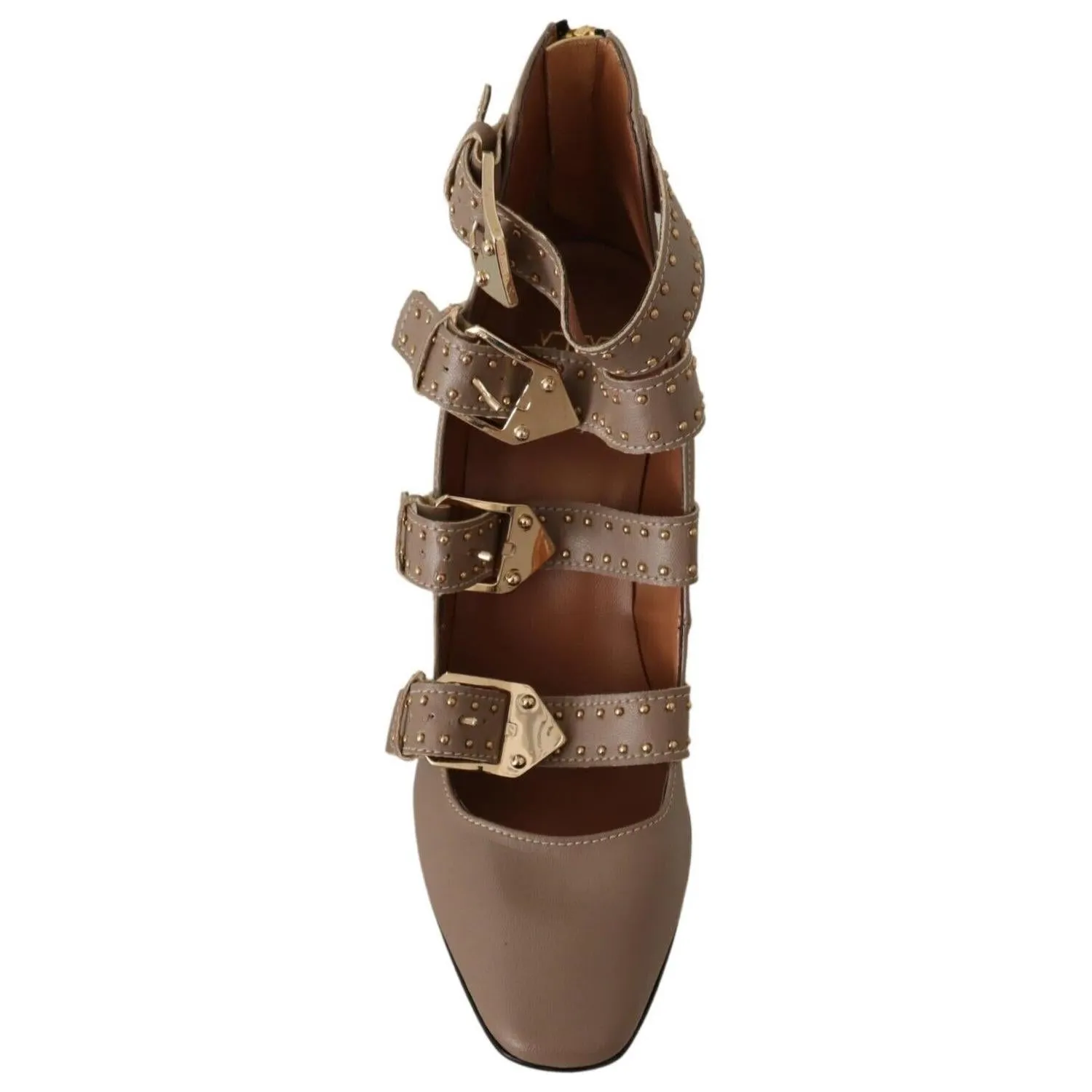 MY TWIN Elegant Leather Multi-Buckle Heels in Brown