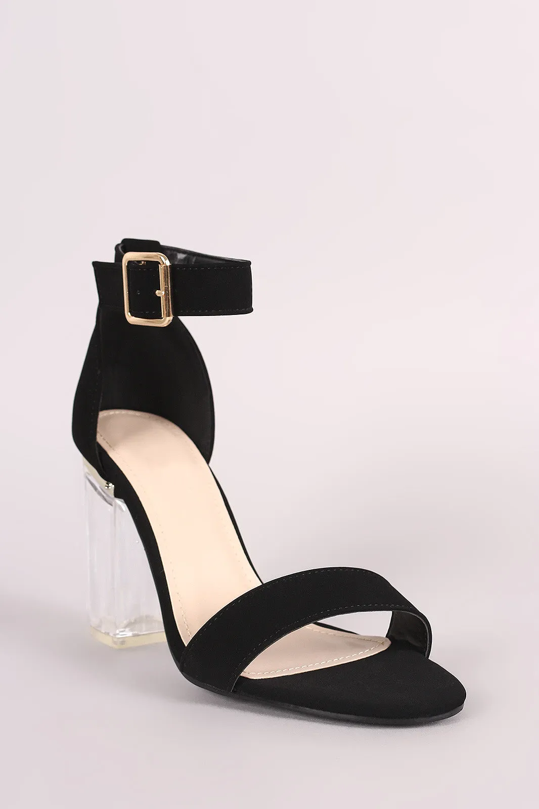 Nubuck Ankle Strap Chunky Lucite Heel