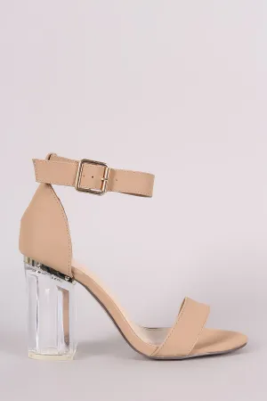 Nubuck Ankle Strap Chunky Lucite Heel