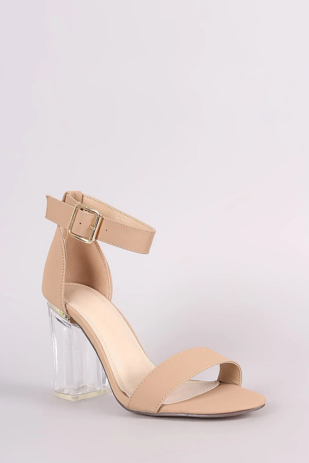 Nubuck Ankle Strap Chunky Lucite Heel