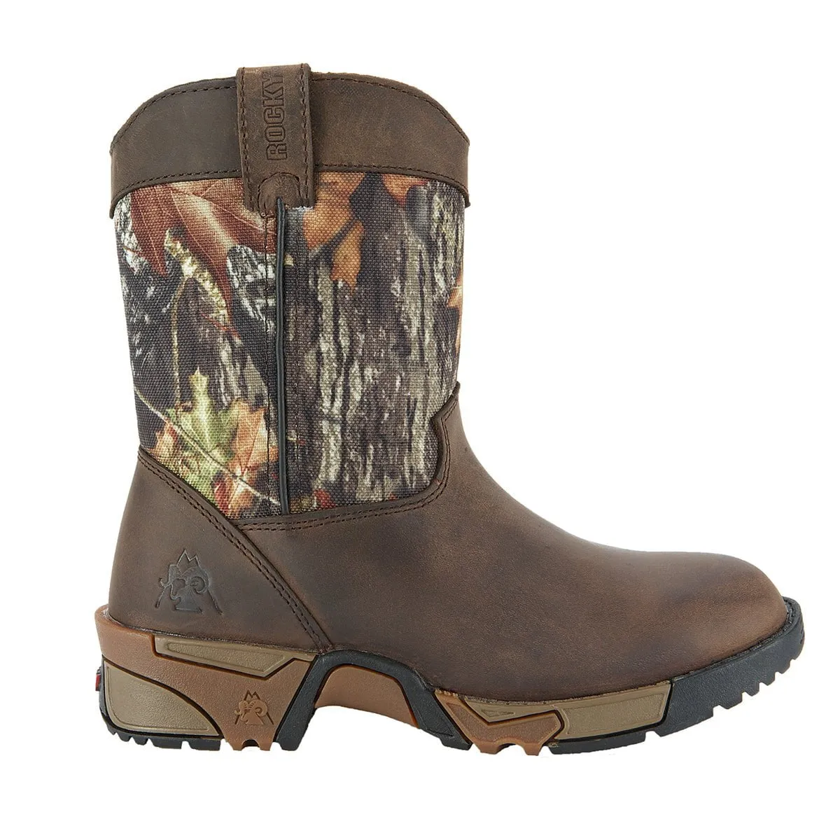 Rocky Kids Boys Brown Leather Aztec Wellington Camo Cowboy Boots