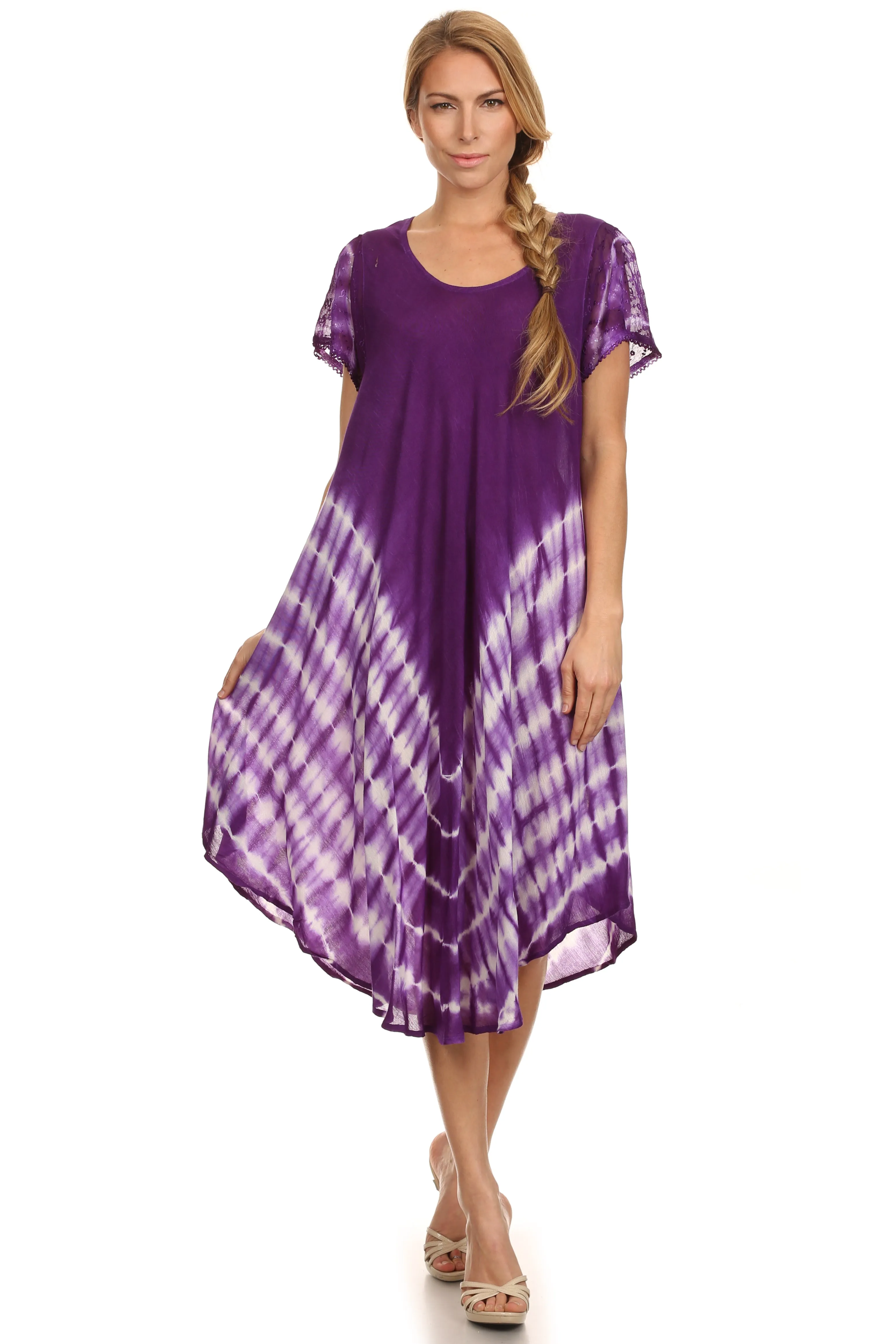 Sakkas Lively Tie Dye Cap Sleeve Caftan Dress / Cover Up