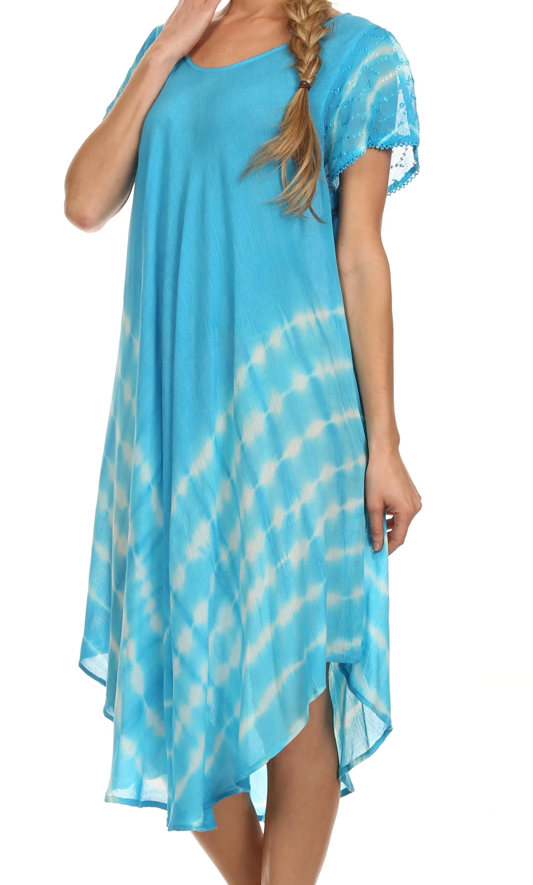 Sakkas Lively Tie Dye Cap Sleeve Caftan Dress / Cover Up