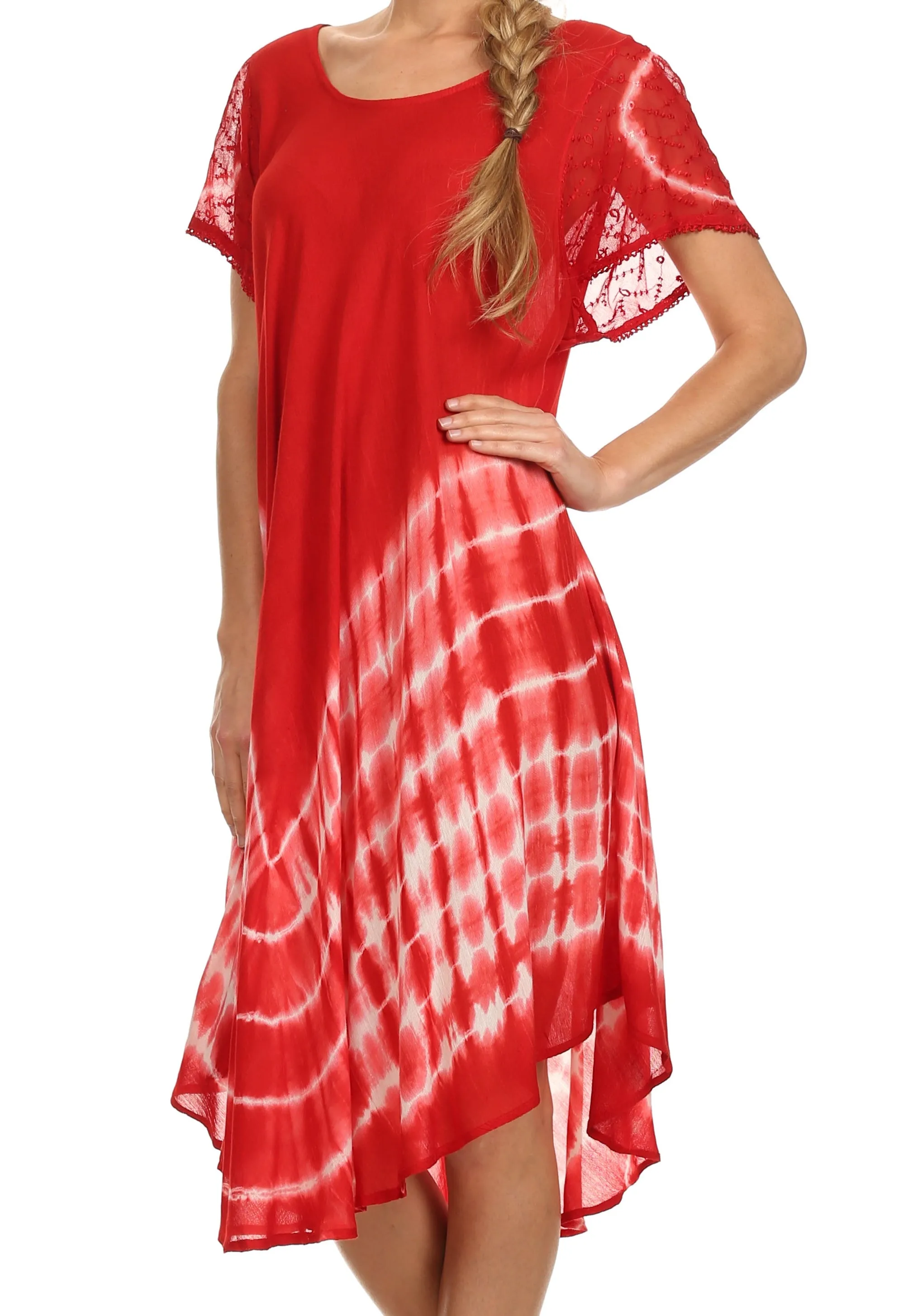 Sakkas Lively Tie Dye Cap Sleeve Caftan Dress / Cover Up