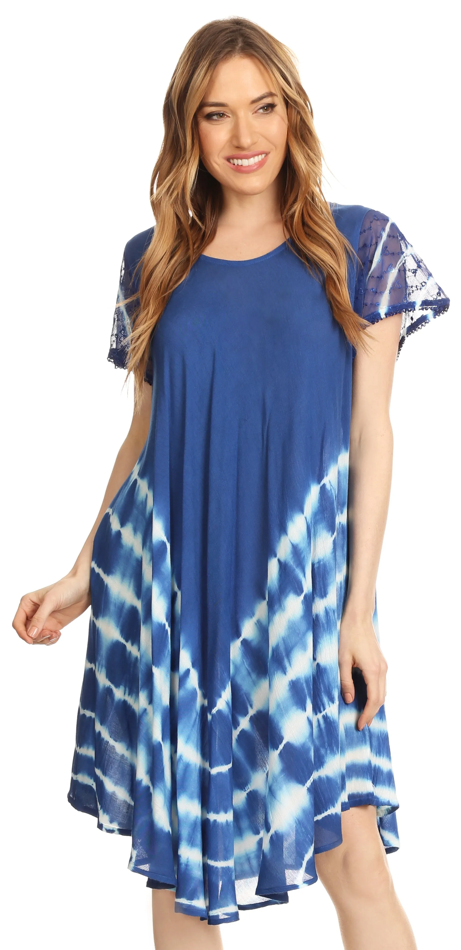 Sakkas Lively Tie Dye Cap Sleeve Caftan Dress / Cover Up