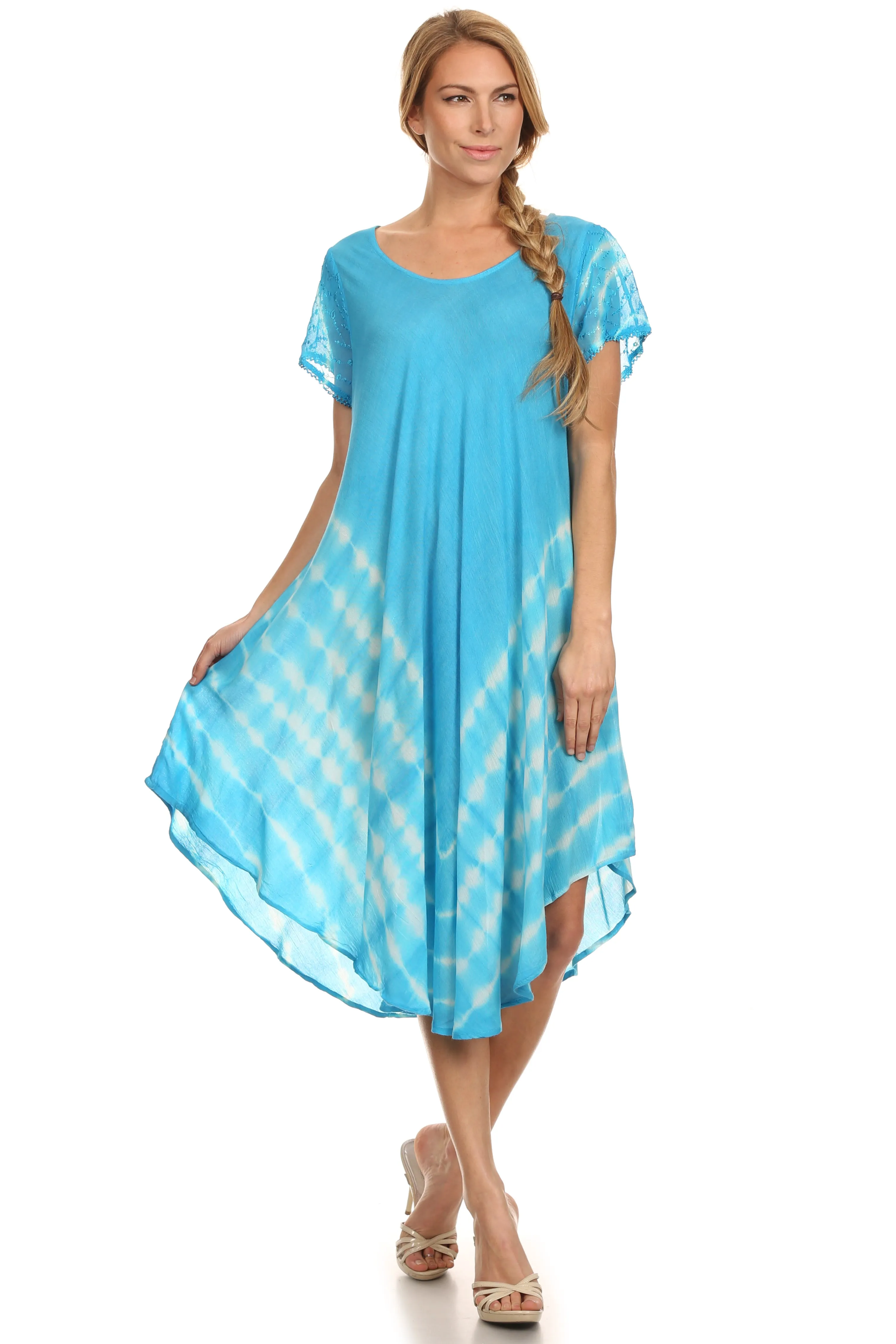 Sakkas Lively Tie Dye Cap Sleeve Caftan Dress / Cover Up