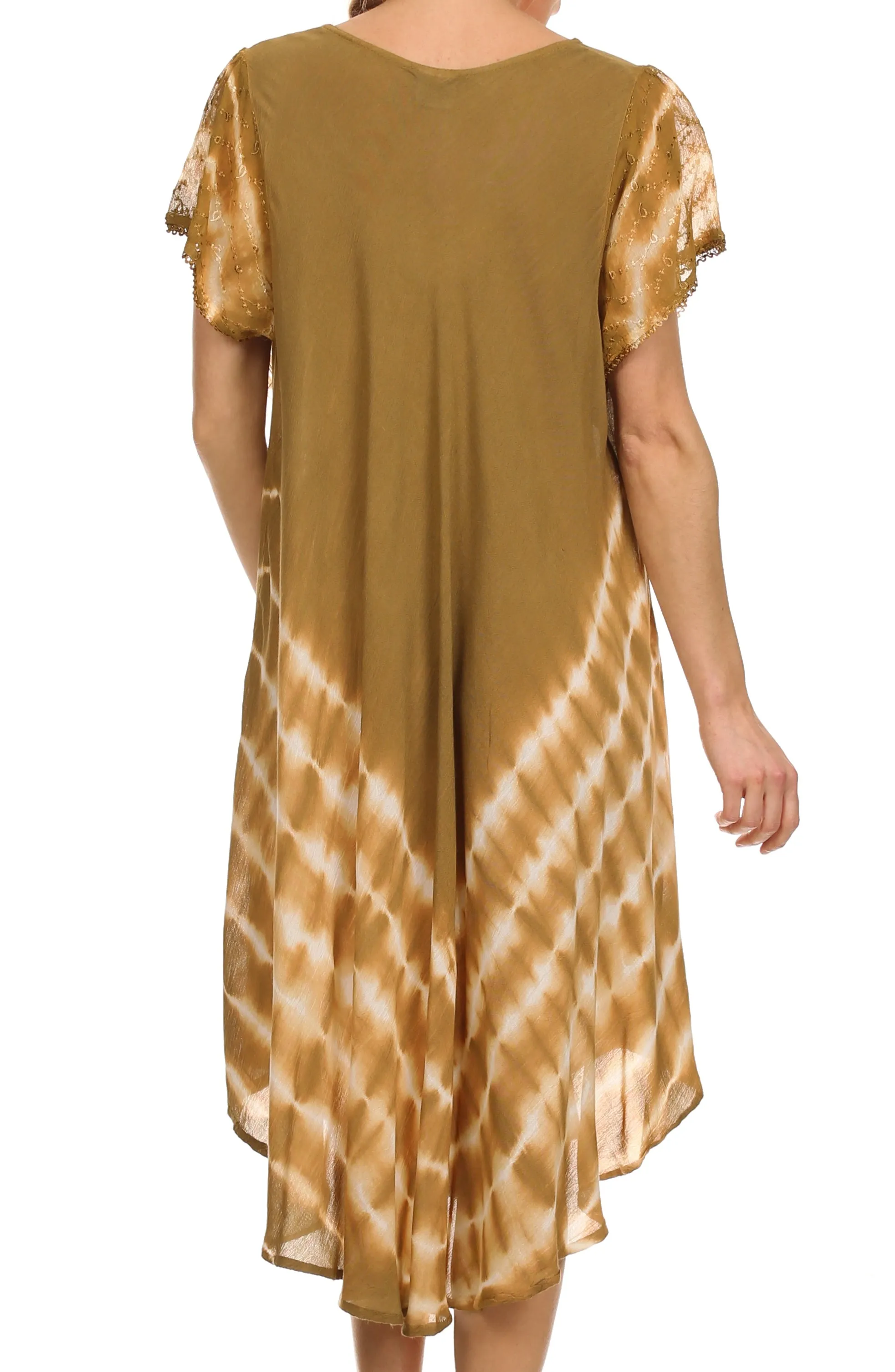 Sakkas Lively Tie Dye Cap Sleeve Caftan Dress / Cover Up