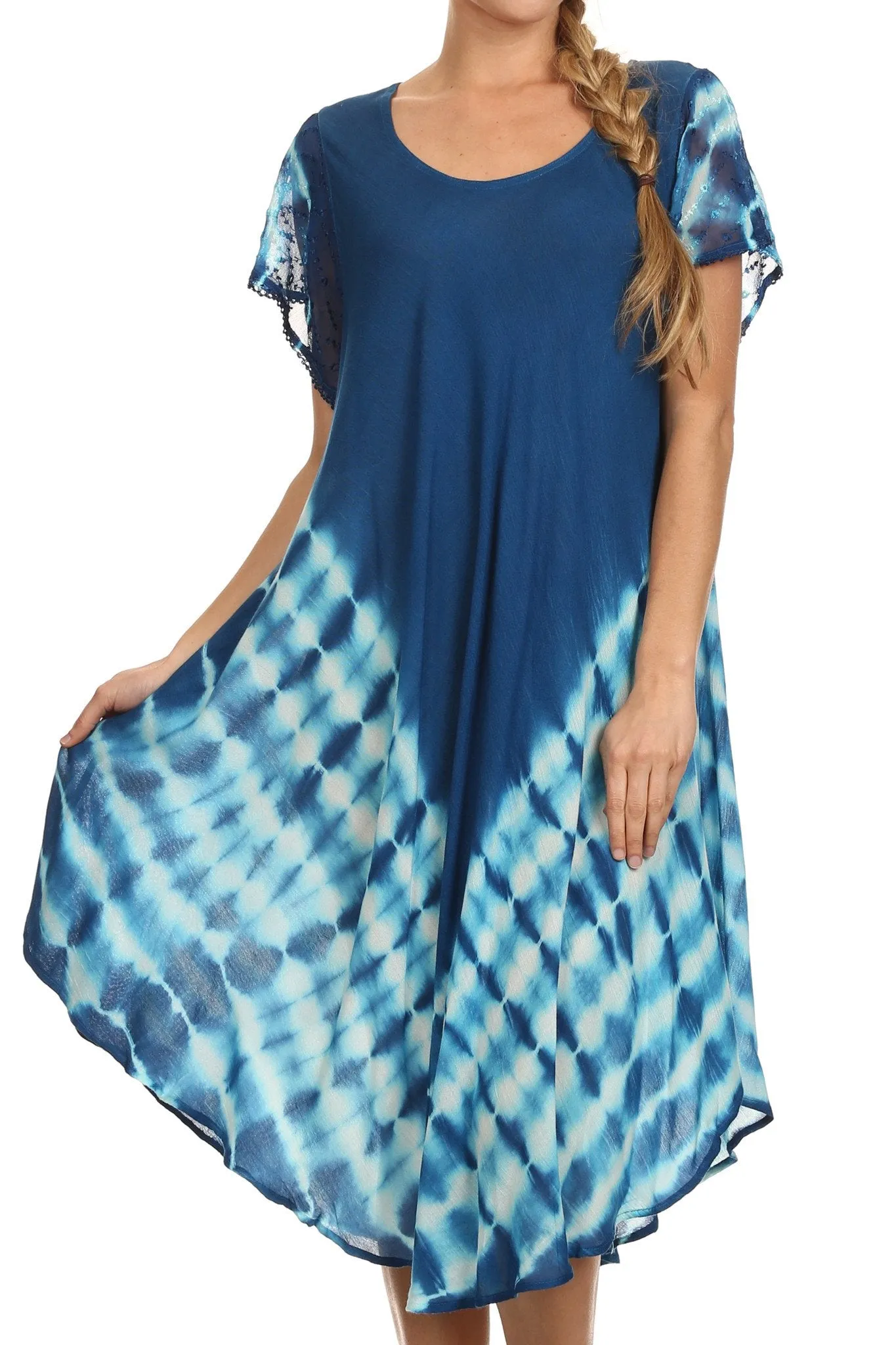 Sakkas Lively Tie Dye Cap Sleeve Caftan Dress / Cover Up