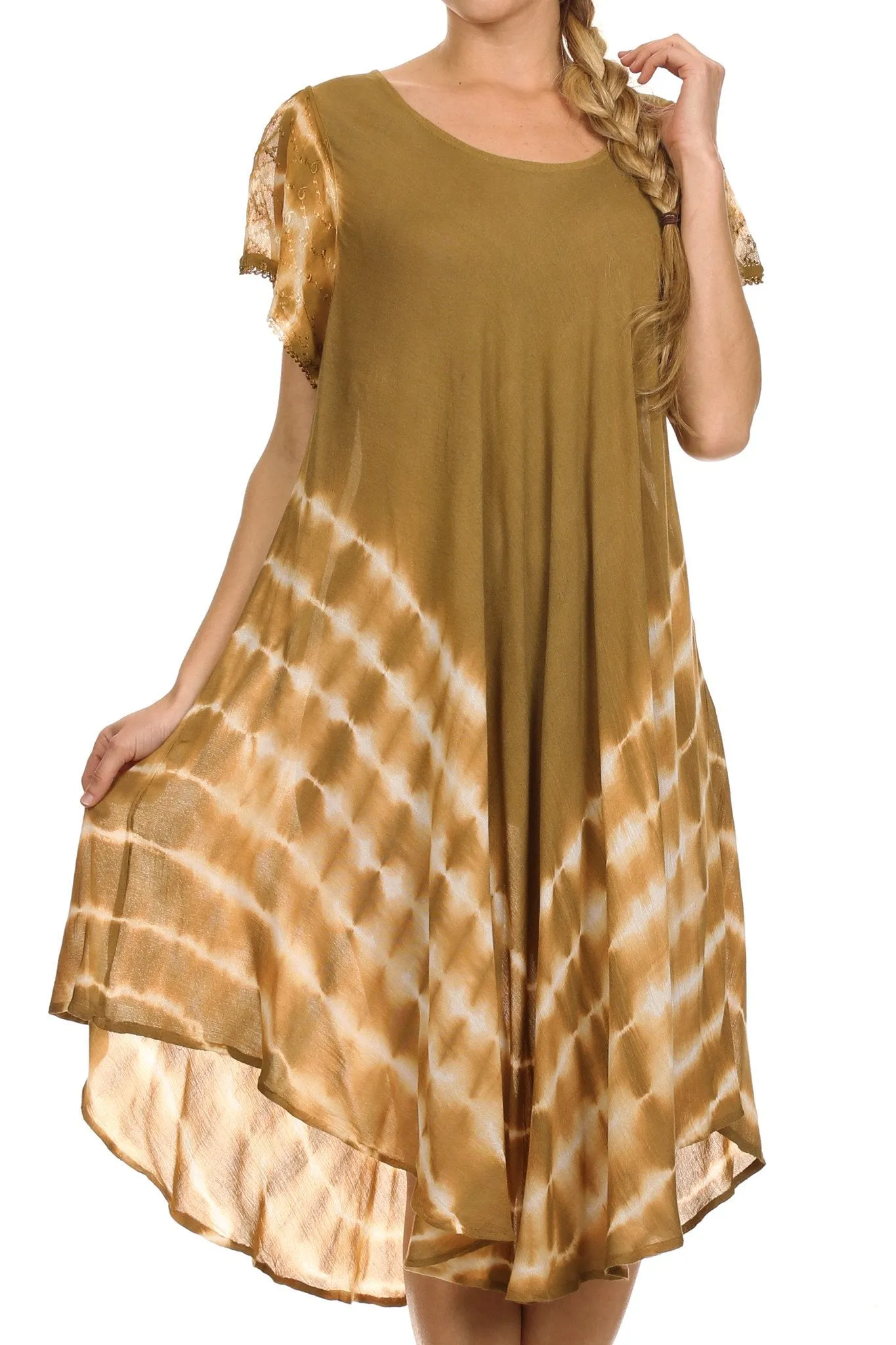 Sakkas Lively Tie Dye Cap Sleeve Caftan Dress / Cover Up