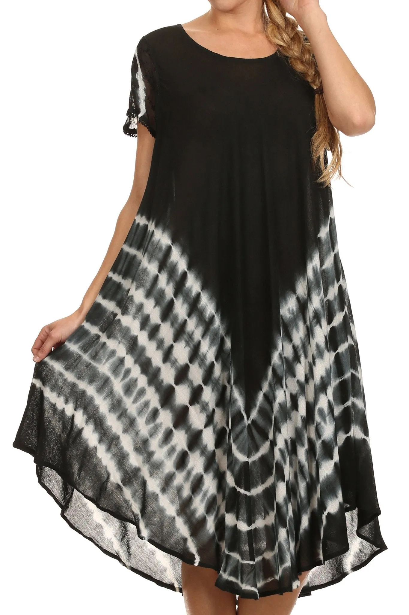 Sakkas Lively Tie Dye Cap Sleeve Caftan Dress / Cover Up