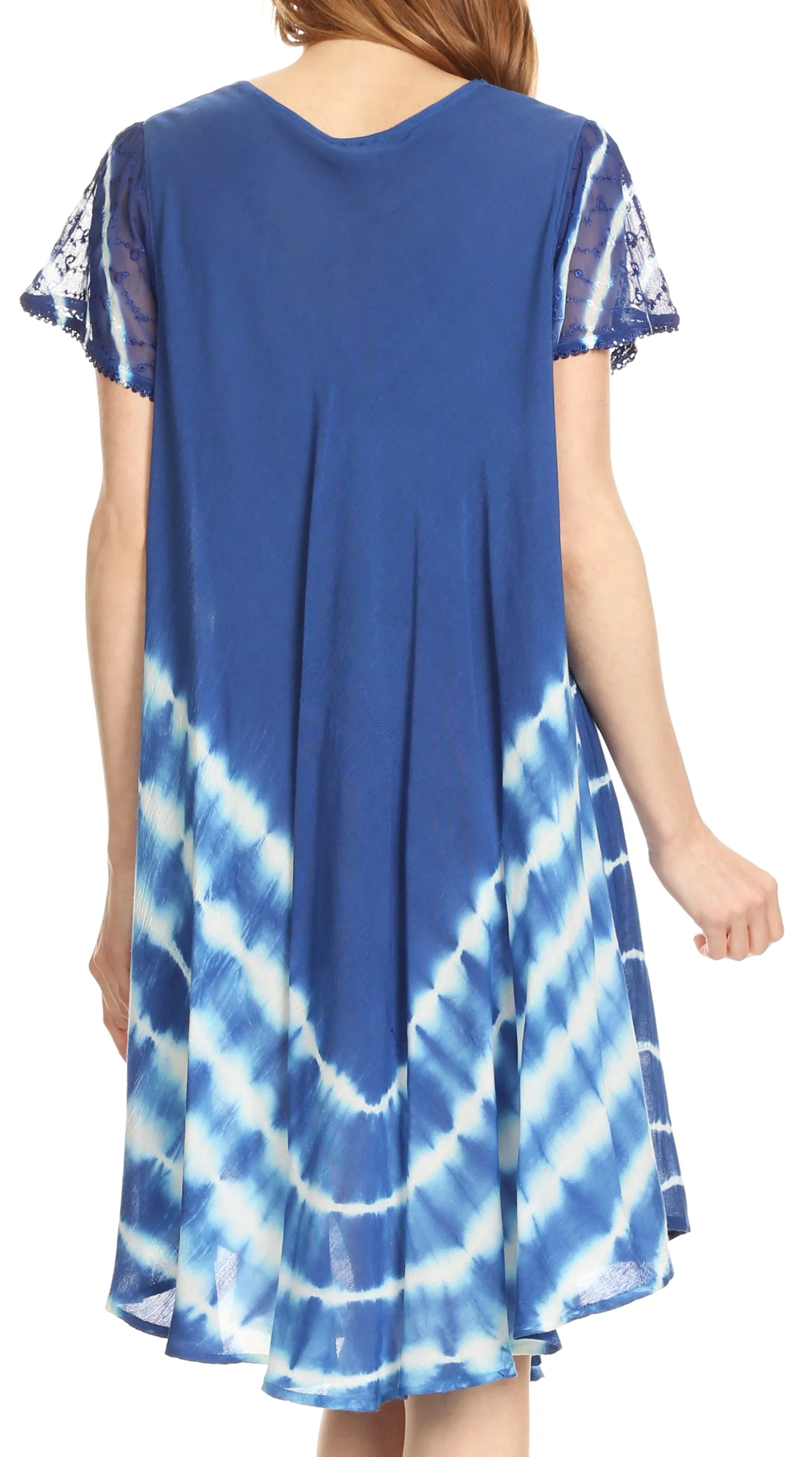 Sakkas Lively Tie Dye Cap Sleeve Caftan Dress / Cover Up