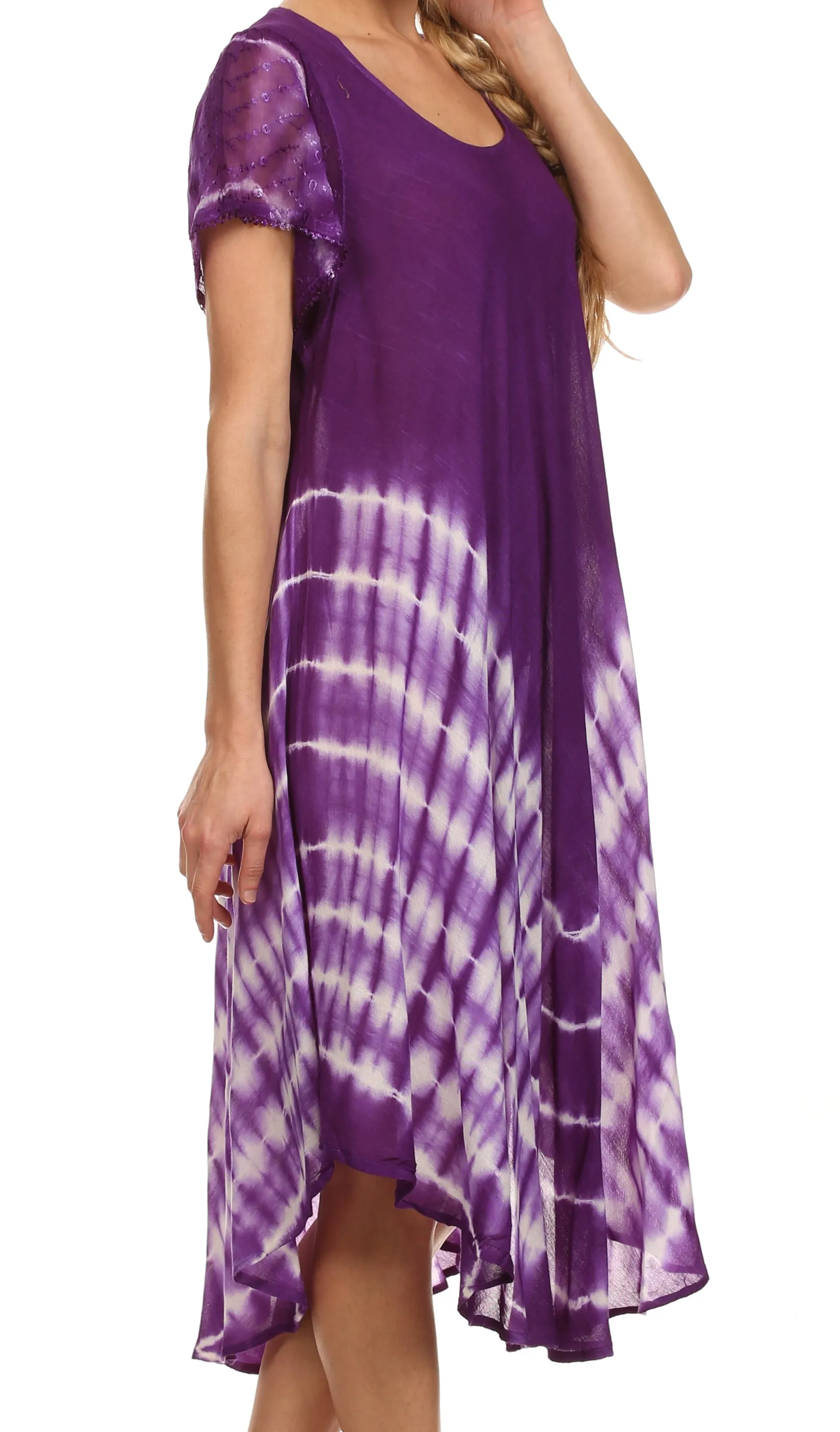 Sakkas Lively Tie Dye Cap Sleeve Caftan Dress / Cover Up