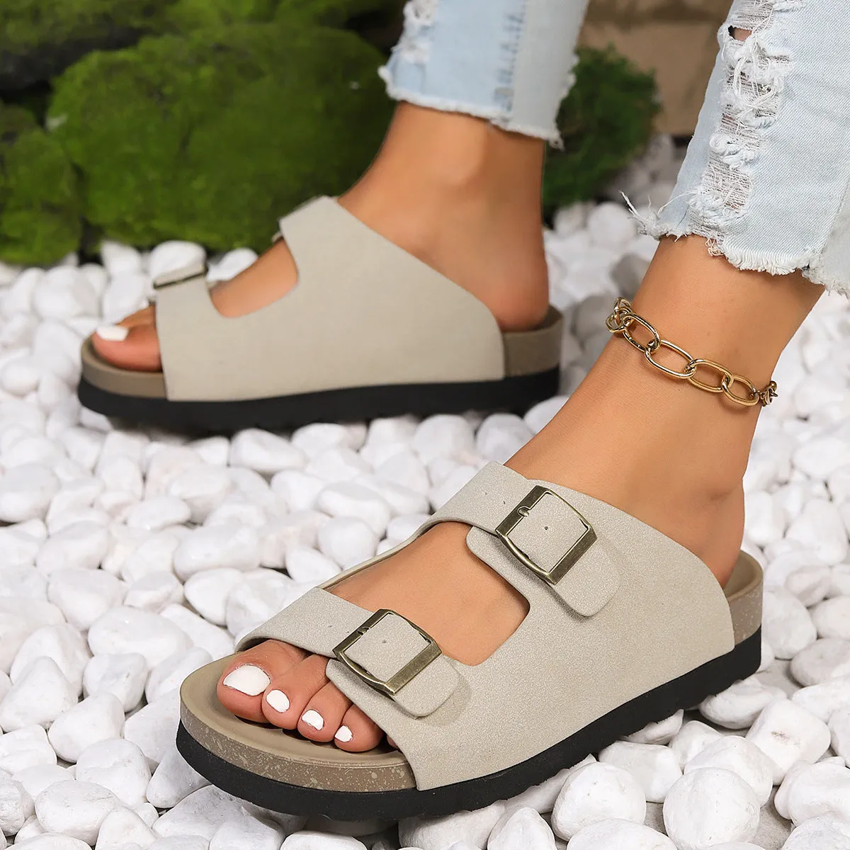 Soft Sole Thick Sole Retro Buckle Versatile Summer 2024 Casual Shoes