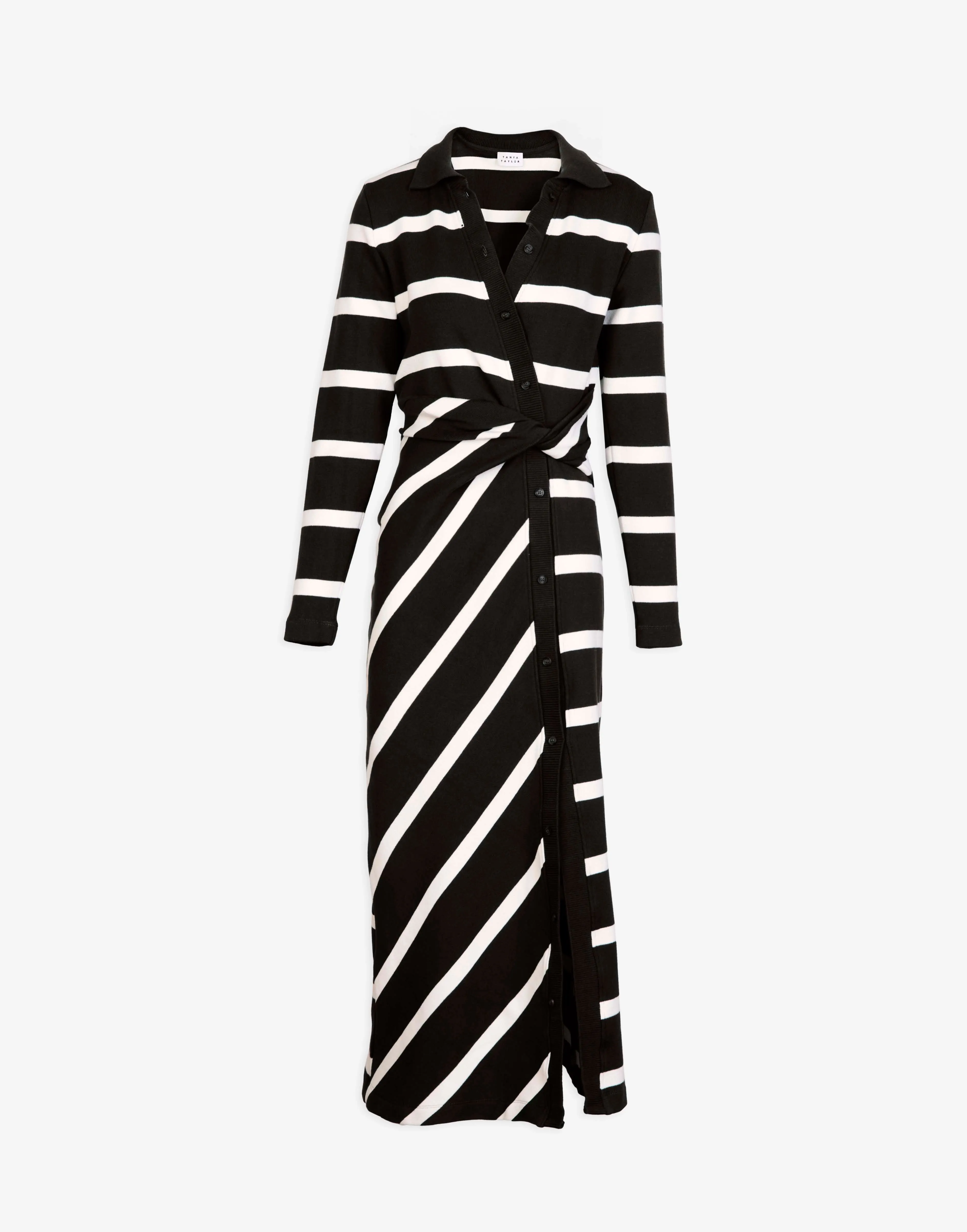 Tanya Taylor - Ellicot Dress in Black/Chalk Stripe