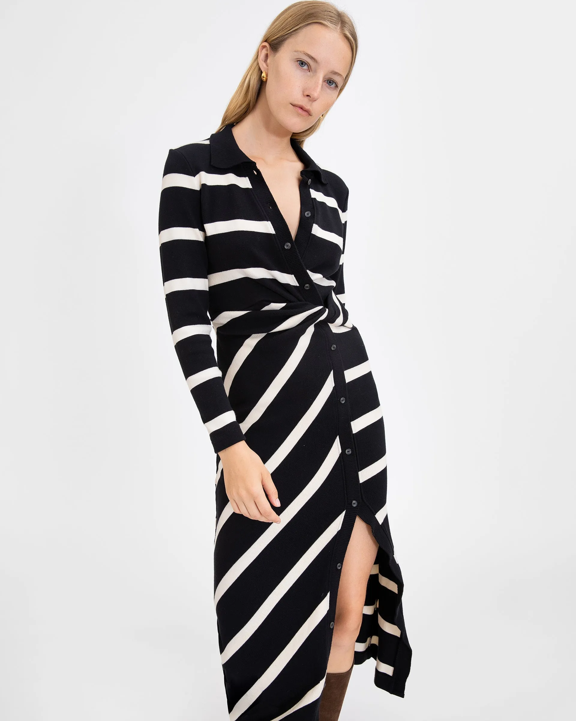 Tanya Taylor - Ellicot Dress in Black/Chalk Stripe