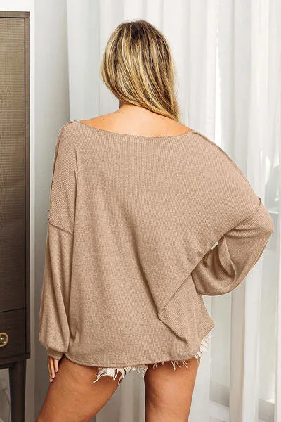 TEEK - Taupe Exposed Seam Long Sleeve Top