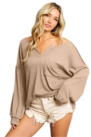 TEEK - Taupe Exposed Seam Long Sleeve Top