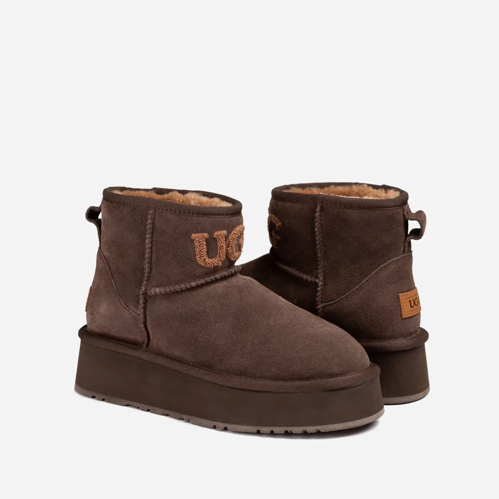 Ugg Classic Platform Knit Logo Mini Boots (Water Resistant)(4cm)