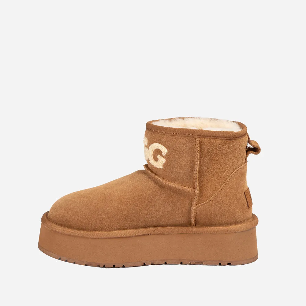 Ugg Classic Platform Knit Logo Mini Boots (Water Resistant)(4cm)