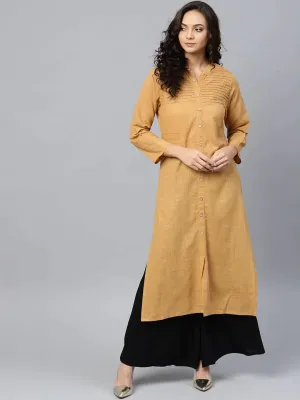 Women Beige Cotton Straight Kurta With Pintucks