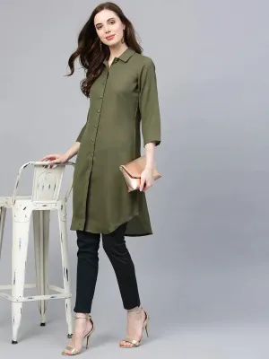 Women Olive Green Solid A-Line Kurta