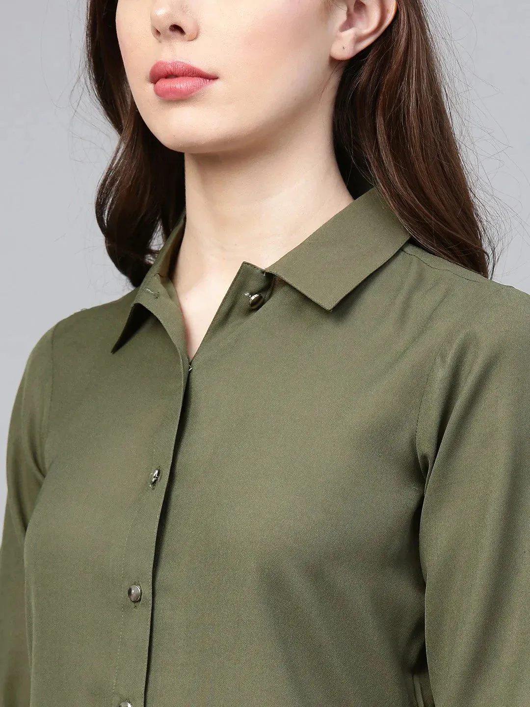 Women Olive Green Solid A-Line Kurta