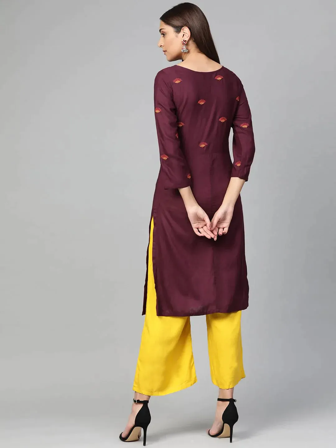 Women Purple Yoke Design Straight Kurta