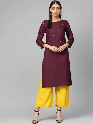 Women Purple Yoke Design Straight Kurta